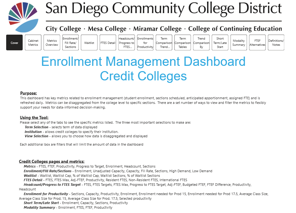 Open SDCCD Enrollment Management Dashboard