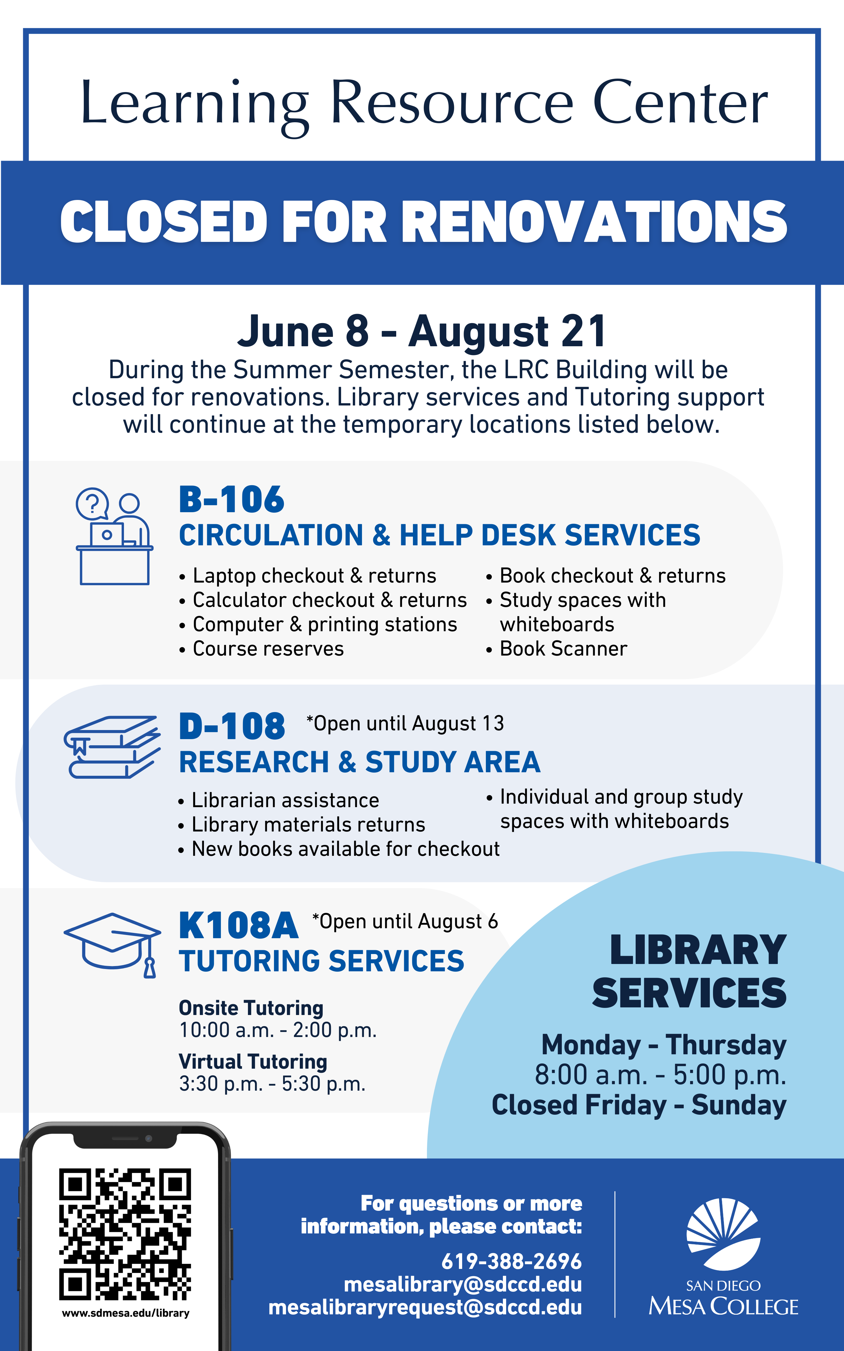Mesa Library & Tutoring Summer 2026 Hours